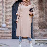 مانتو بلند زنانه پاییزه جلوبسته کتان زارا فری سایز  ارسال رایگان رنگ کرم