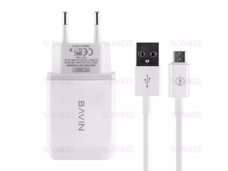 شارژر دیواری سریع و کابل میکرو یو اس بی باوین Bavin PC388Y Micro USB Charger