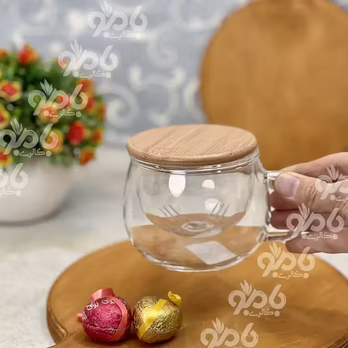 ماگ پیرکس دم نوش درب بامبو تپل