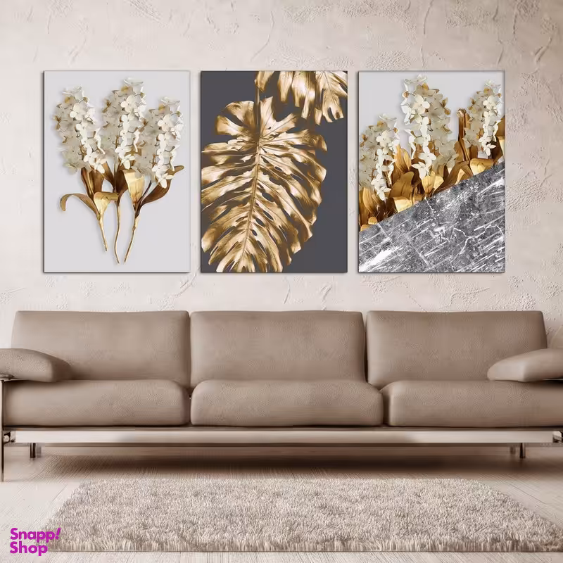 تابلو شاسی بکلیت طرح برگ و گل سنبل مدل SH-351 مجموعه 3 عددی