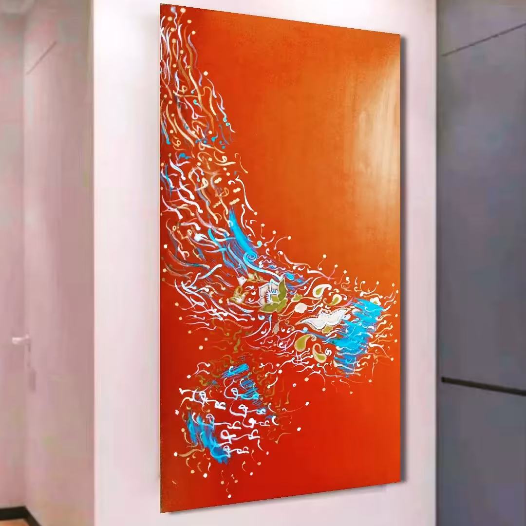 کالیگرافی به همراه طرح حروف روی گلاسه با قاب. هنر دست