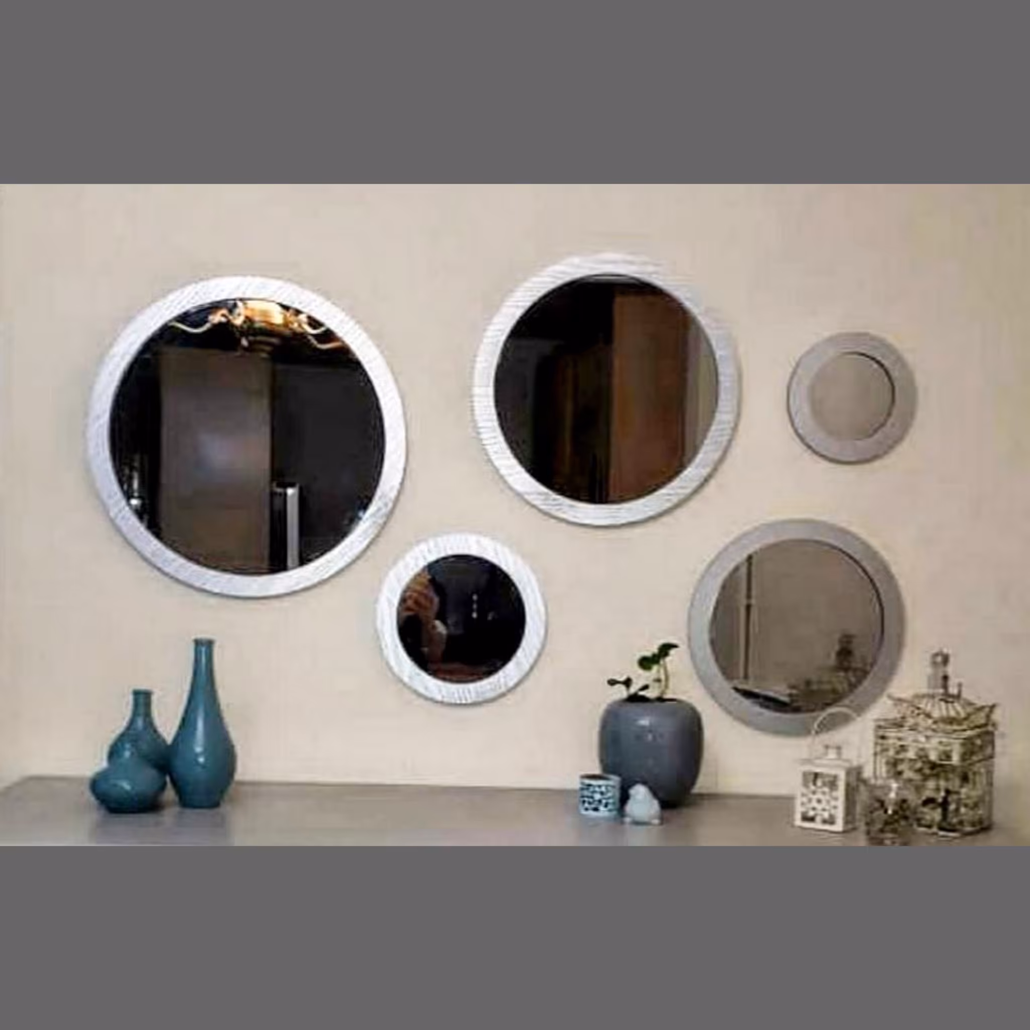 آینه دکوراتیو 5 سایز نقره ای