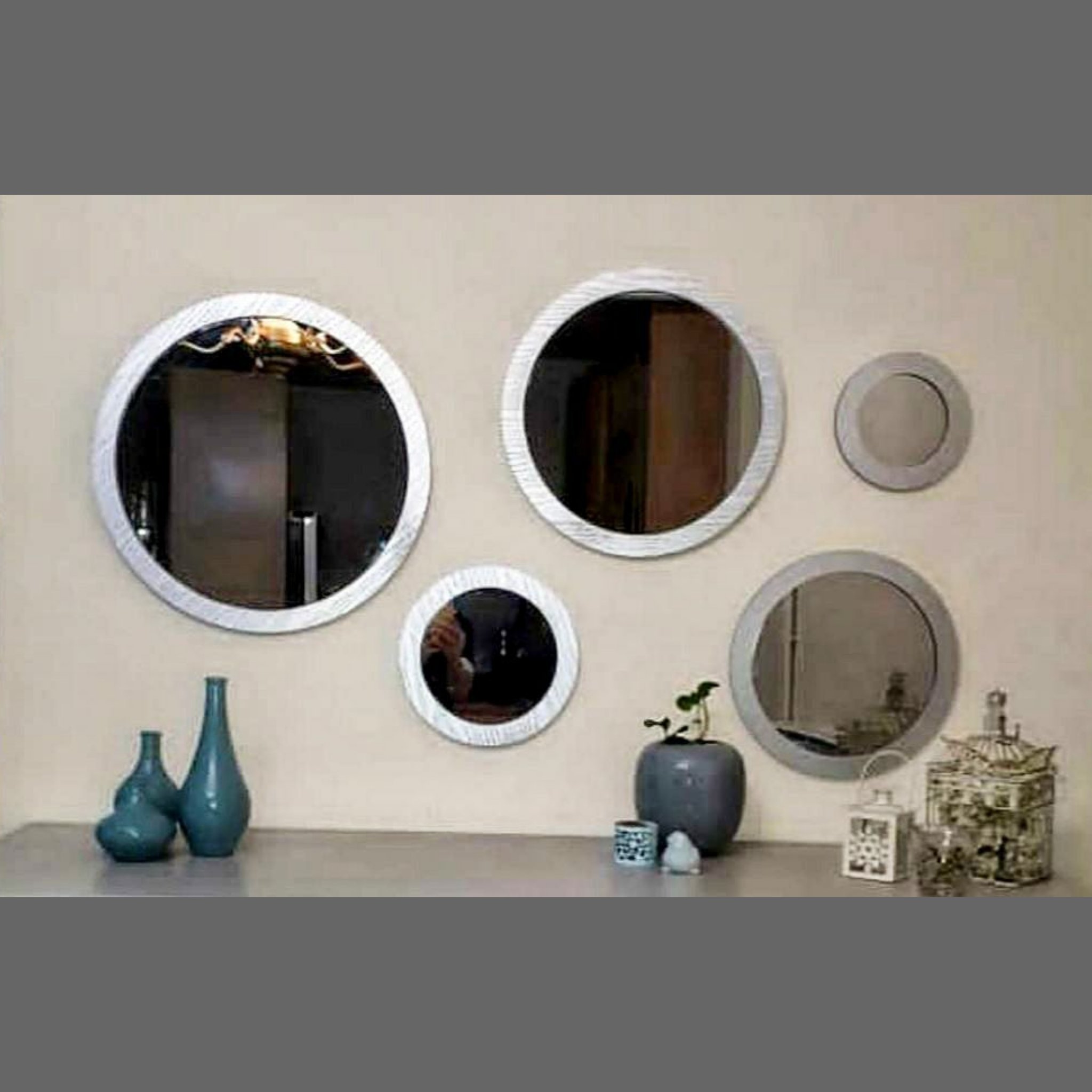 آینه دکوراتیو 5 سایز نقره ای