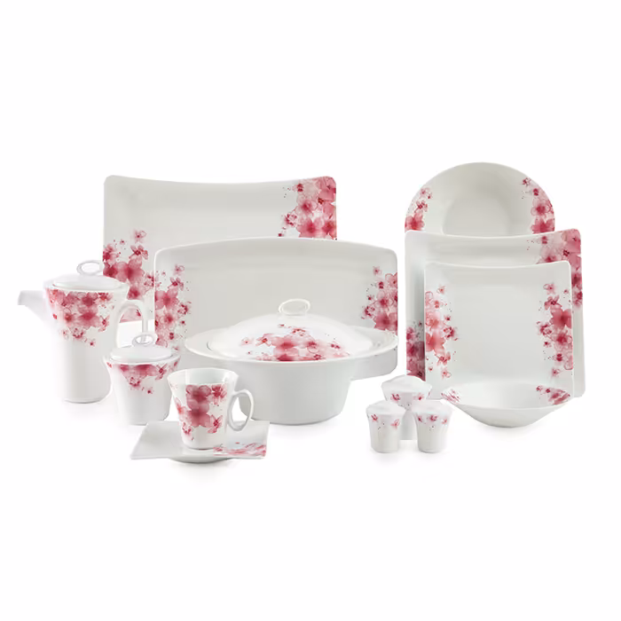 سرویس چینی زرین 12 نفره کامل آزالیا پینک (97 پارچه)