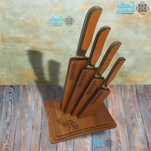 ست 4 عددی چاقوی آشپزخانه مروارید همراه با استند چوبی رومیزی