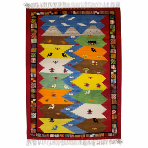 گلیم گبه دستبافت یک و نیم متری کد  980814