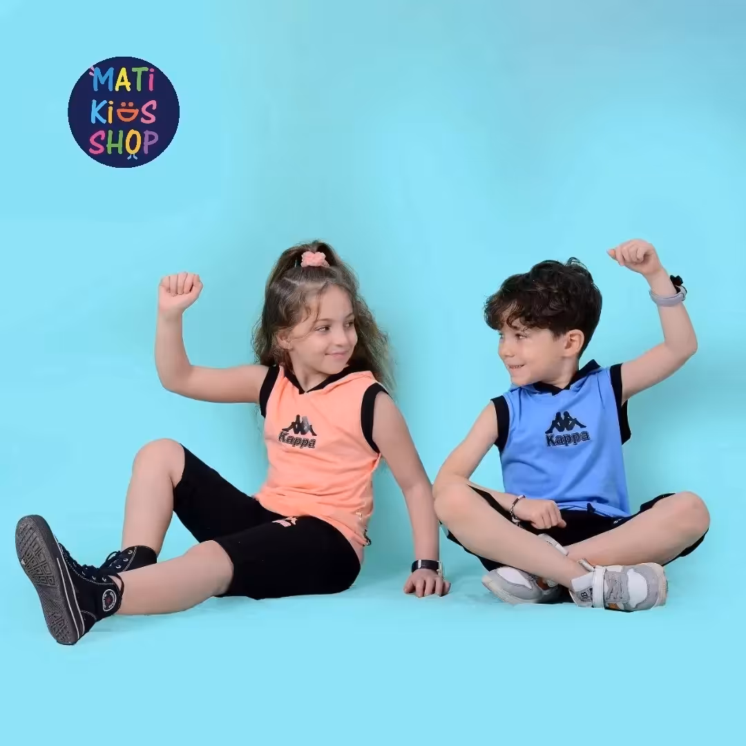 ست اسپرت خواهر و برادری کاپا  -تاپ کلاه دار و شلوارک -بهترین کیفیت سایز 40و 45و 50و 55 