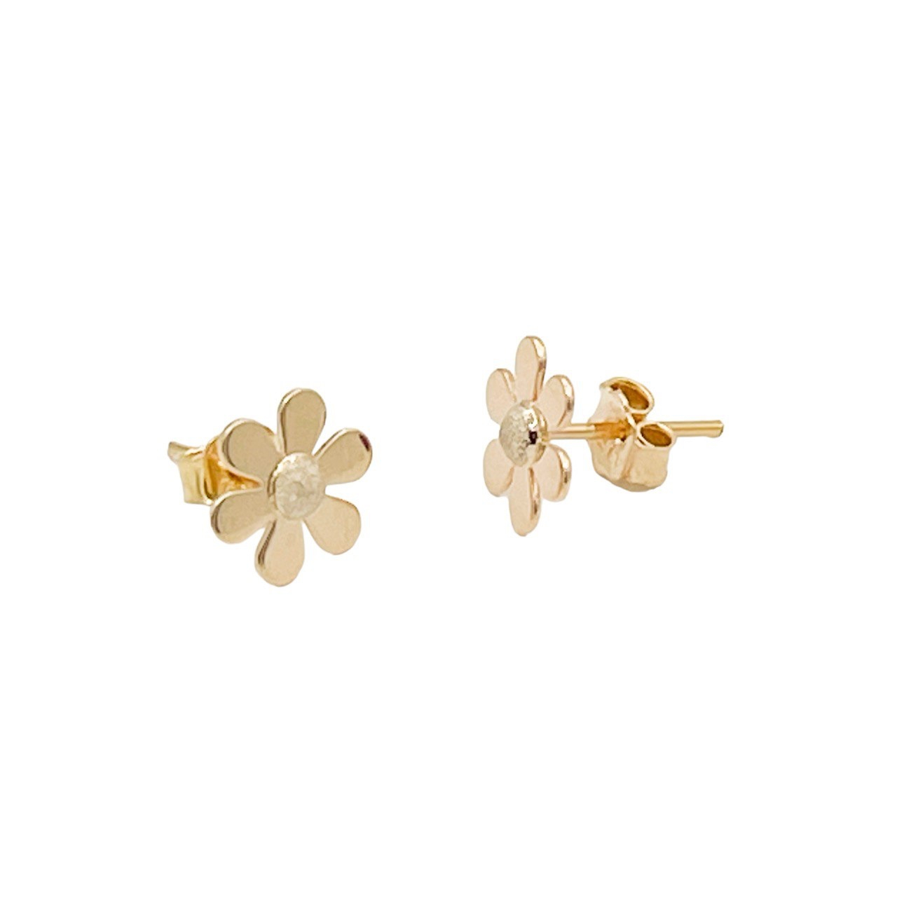 گوشواره طلای 18 عیار طرح گل دو رنگ سفید و زردکد G006
