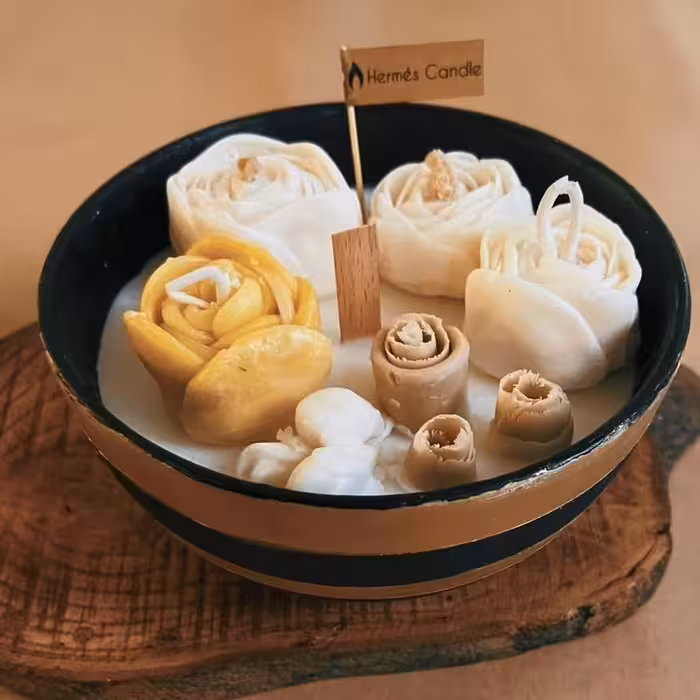 شمع گل  رز کاسه ای لاکچری