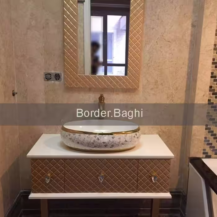 کار اجرا  شده کابین روشویی مدل الماس سفید طلایی