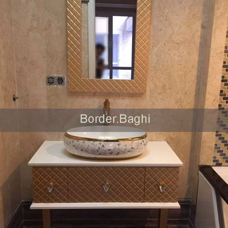 کار اجرا  شده کابین روشویی مدل الماس سفید طلایی