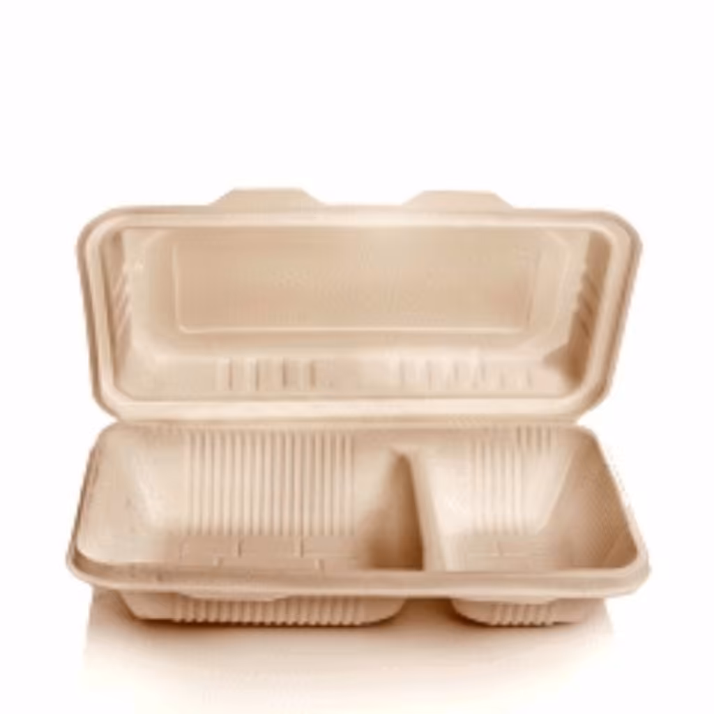 ظرف یکبار مصرف گیاهی 2 خونه (بسته 100 تایی)