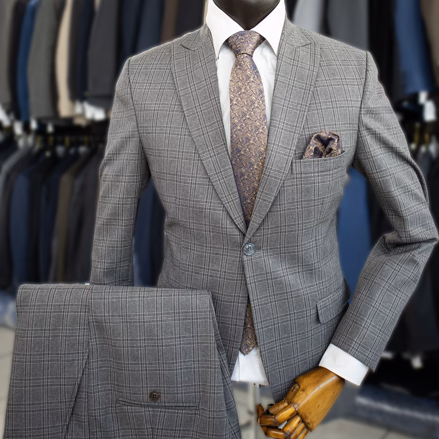 کت و شلوار مردانه چهارخانه درشت خاکی با ارسال رایگان 