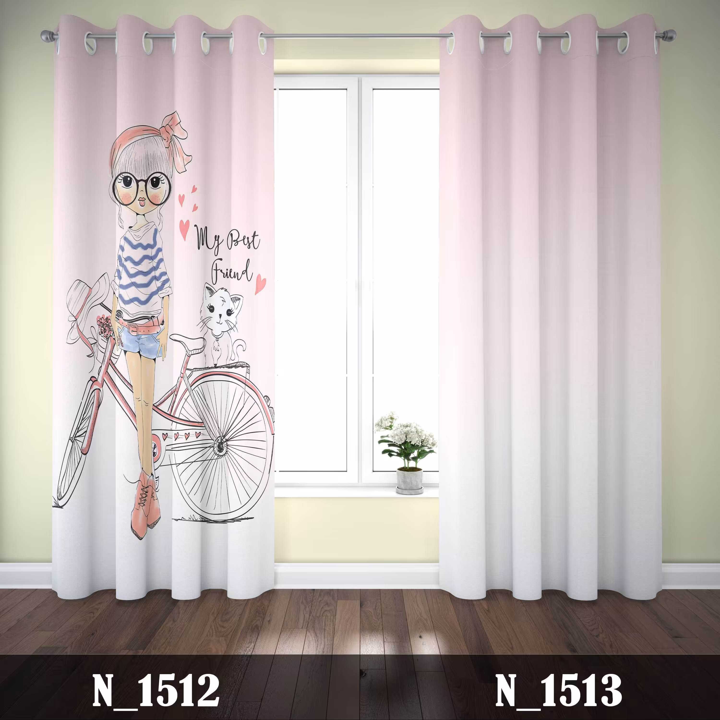 پرده  آماده پانچ طرح دختر دوچرخه سوار 