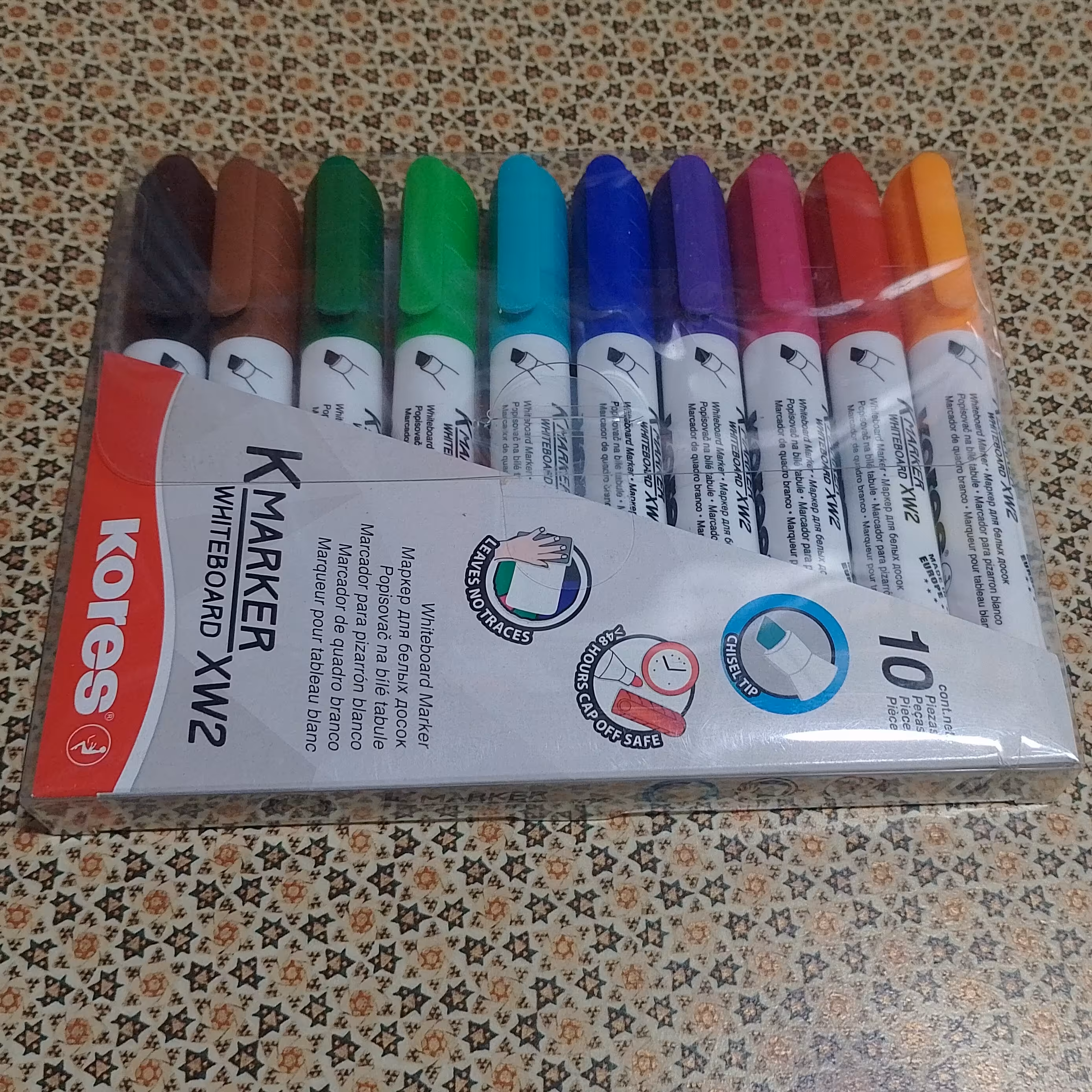 ماژیک وایت برد رنگی  kores مدل  xw2 ( تخت ) در بسته بندی 10 رنگ