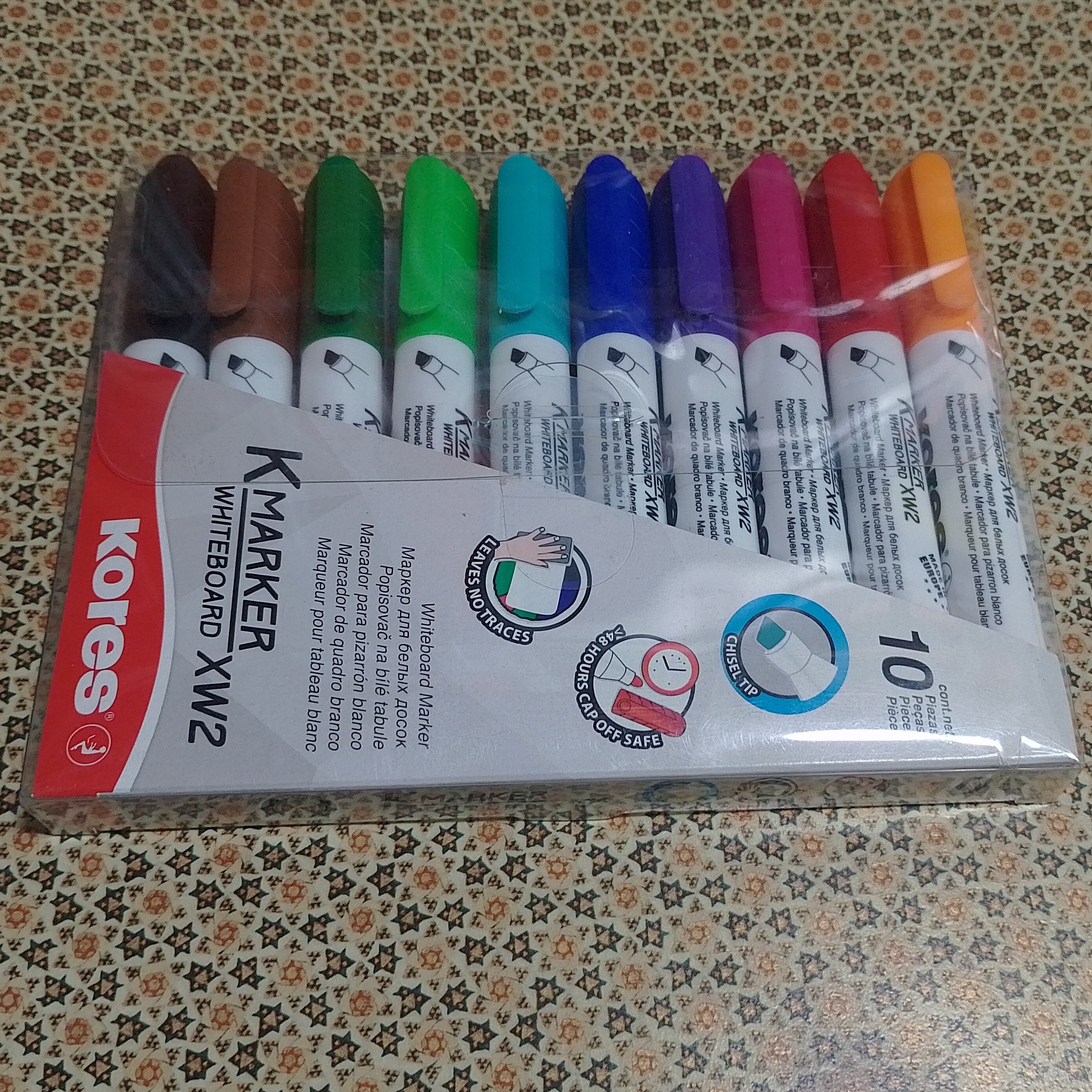 ماژیک وایت برد رنگی  kores مدل  xw2 ( تخت ) در بسته بندی 10 رنگ