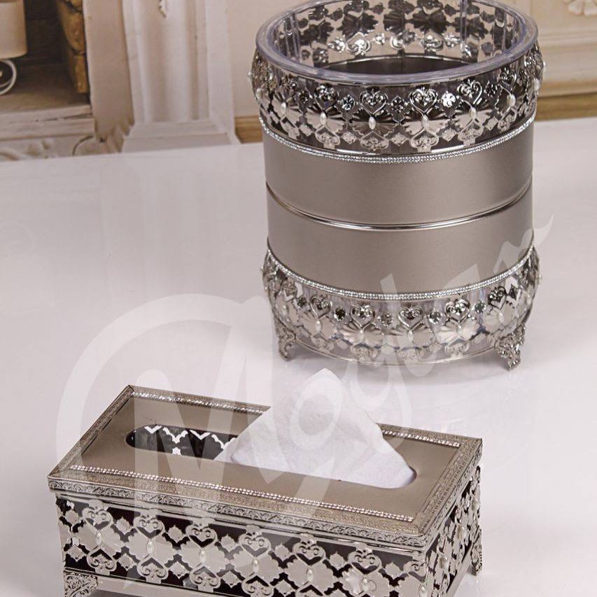 سطل و جا دستمال کاغذی نقرەای