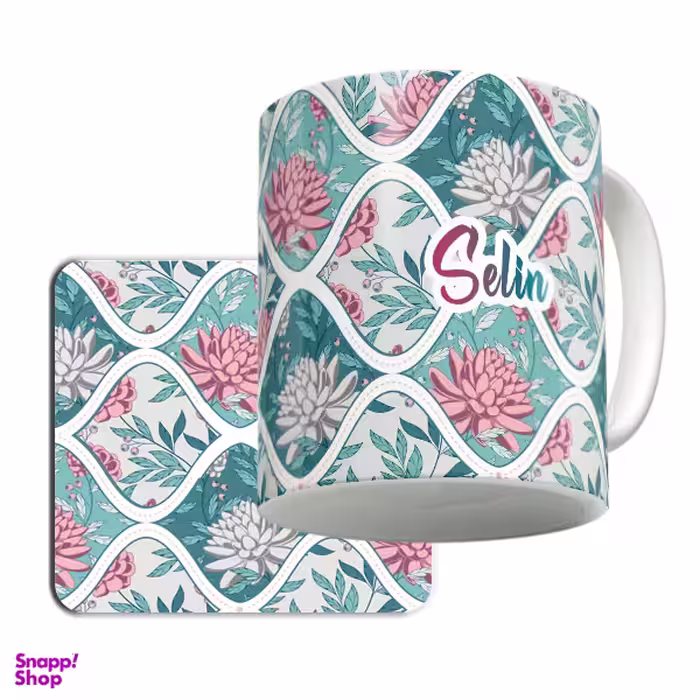 ماگ لاژید مدل اسم سلین کد Batik به همراه زیر لیوانی