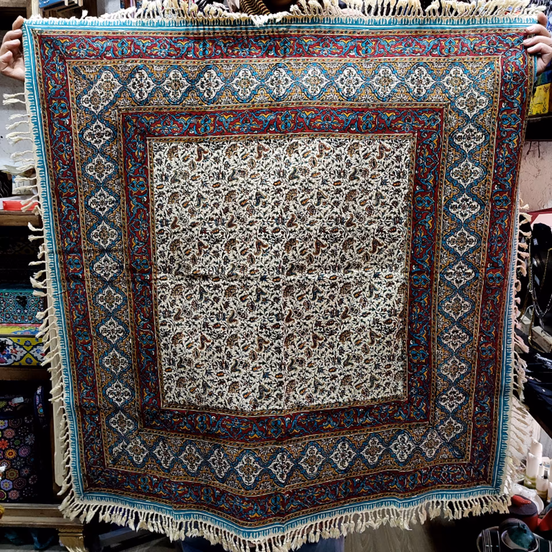 رومیزی پارچه قلمکار اعلی صادراتی مربع یک در یک متر