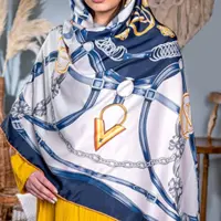 روسری مجلسی نخ ابریشم گارزا برند ارکیده قواره بزرگ  