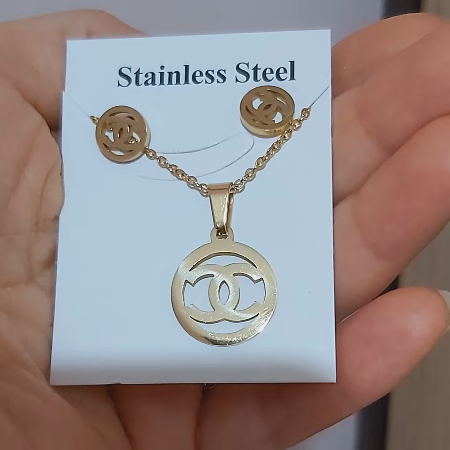 نیم ست استیل،طلایی،رنگ ثابت،مشابه طلا،استیل استنلس