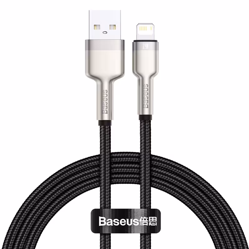 کابل شارژ Lightning آیفون از برند باسئوس مدل Cafule Series Metal CALJK-A 2.4A 1mBaseus Cafule Series Metal CALJK-A 2.4A 1m Lightning Cable