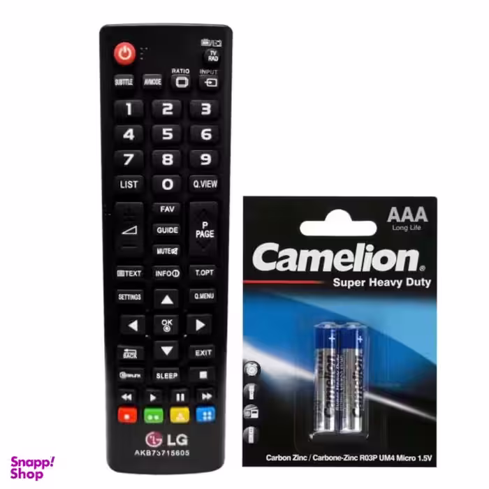 ریموت کنترل تلویزیون ال جی مدل RM-L1605 به همراه باتری نیم قلمی کملیون