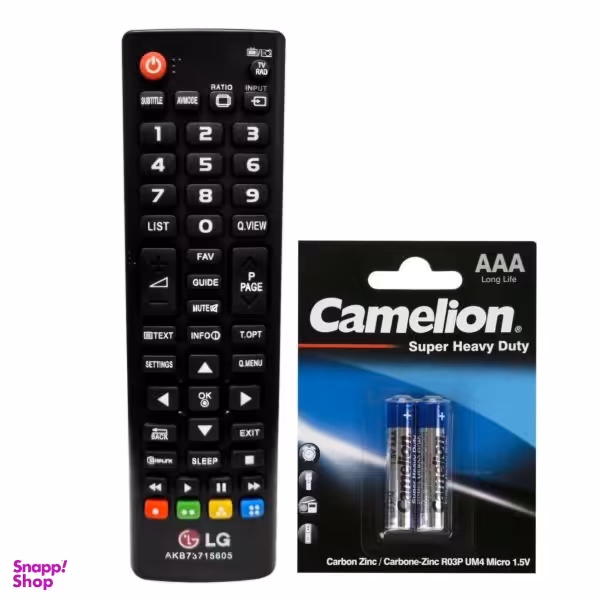 ریموت کنترل تلویزیون ال جی مدل RM-L1605 به همراه باتری نیم قلمی کملیون