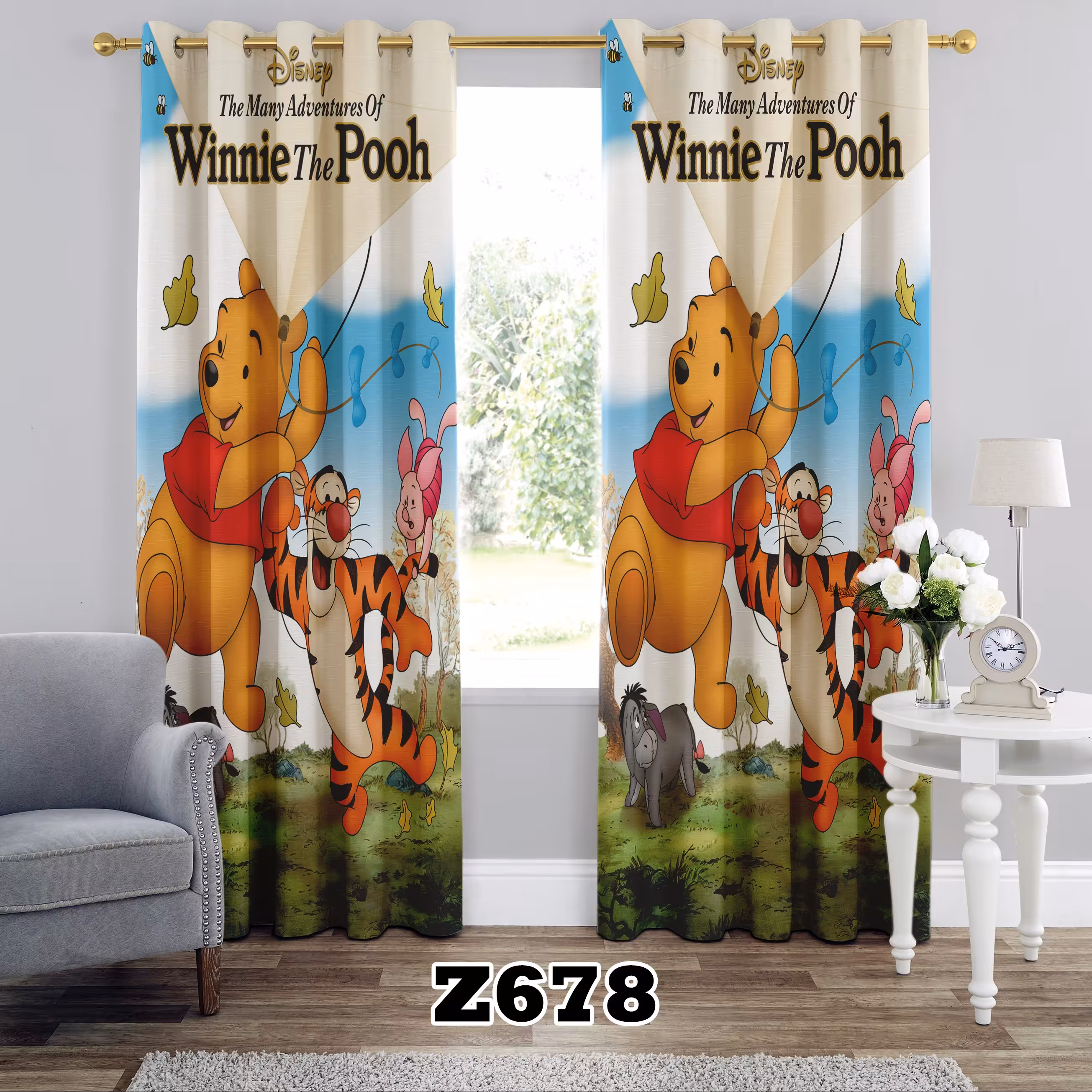 پرده چاپی طرح خرس پو کد Z678 تک قواره ارتفاع 300 عرض 140 سانت