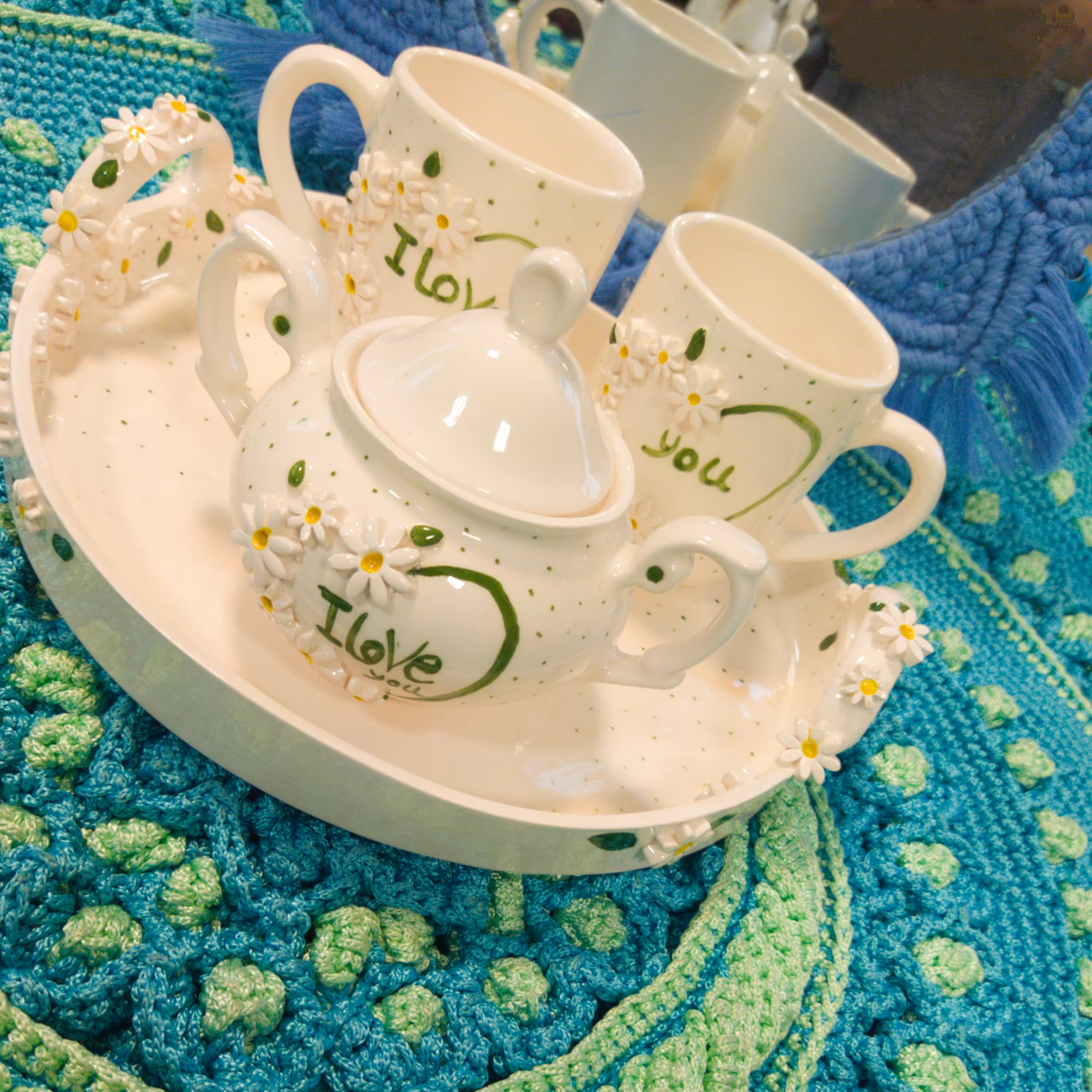 سینی به همراه دوعدد ماگ وقندون ست دو نفره عاشقانه 