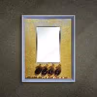 تابلو آینه معرق مس پتینه طرح خوشنویسی  ای هیچ   زمینه خردلی سایز 45 در 55