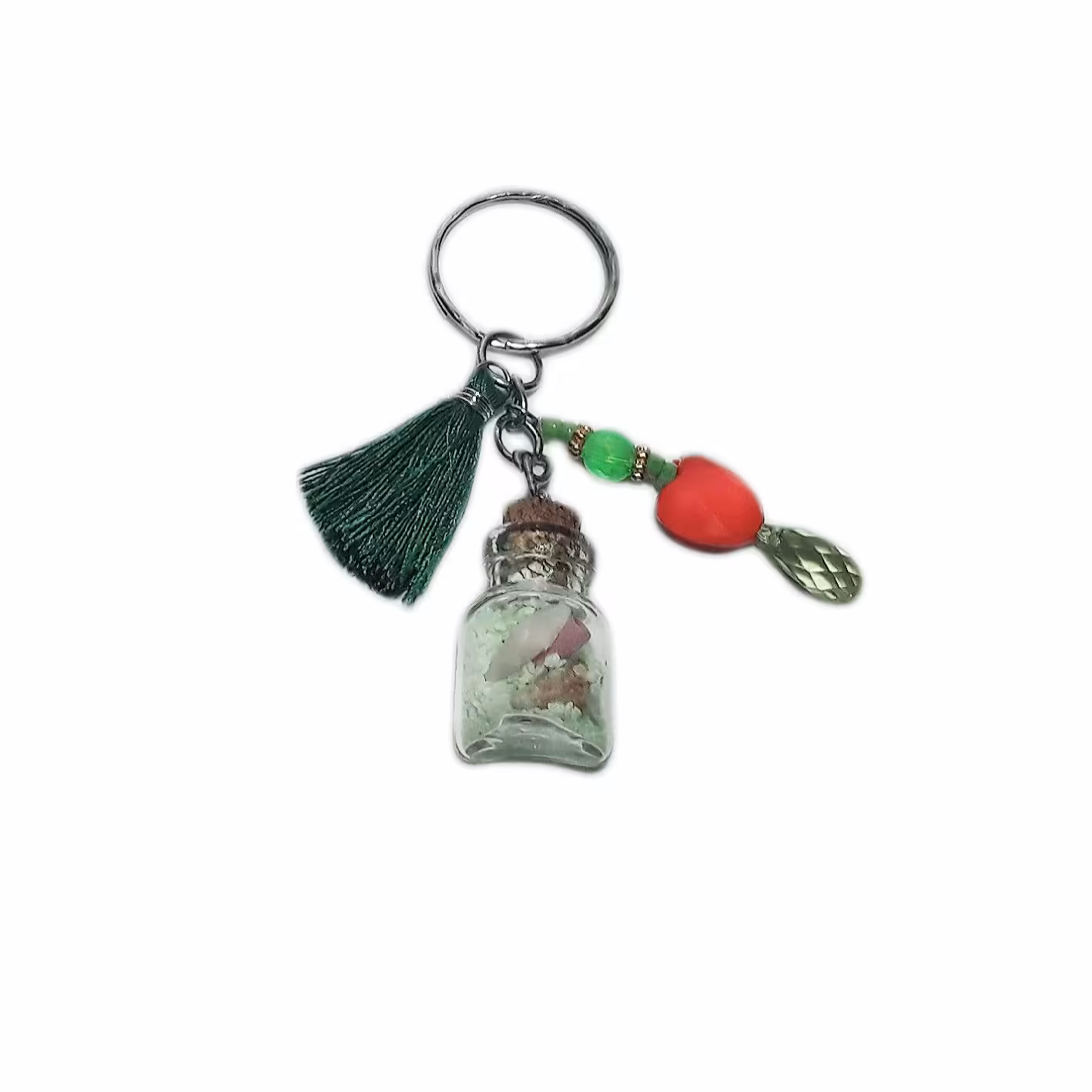 جاکلیدی بطری آرزوها طرح صدف شنی سه ضلعی elay wish سبز