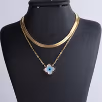 گردنبند دو زنجیره چشم نظربند گلی برند استینلس استیل کد 215