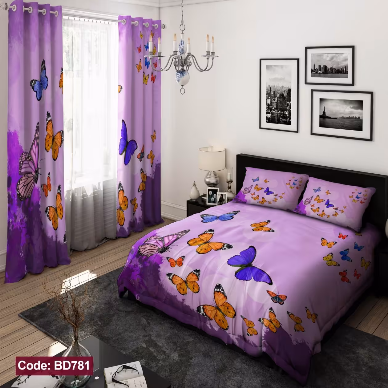 روتختی بنفش طرح پروانه دونفره ارسال رایگان