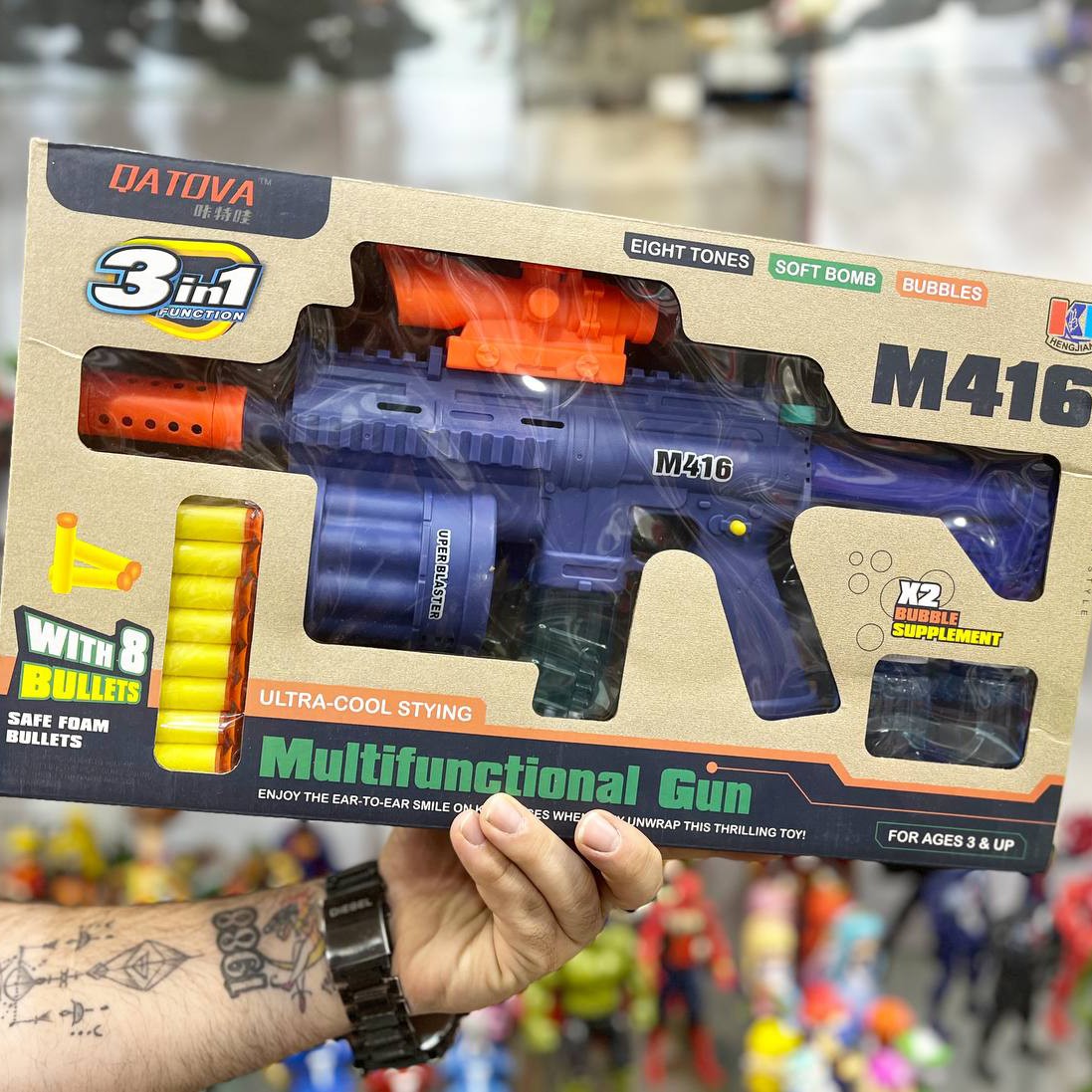 تفنگ 3کاره موزیکال حباب ساز و تیر اسفنجی پرت کن 