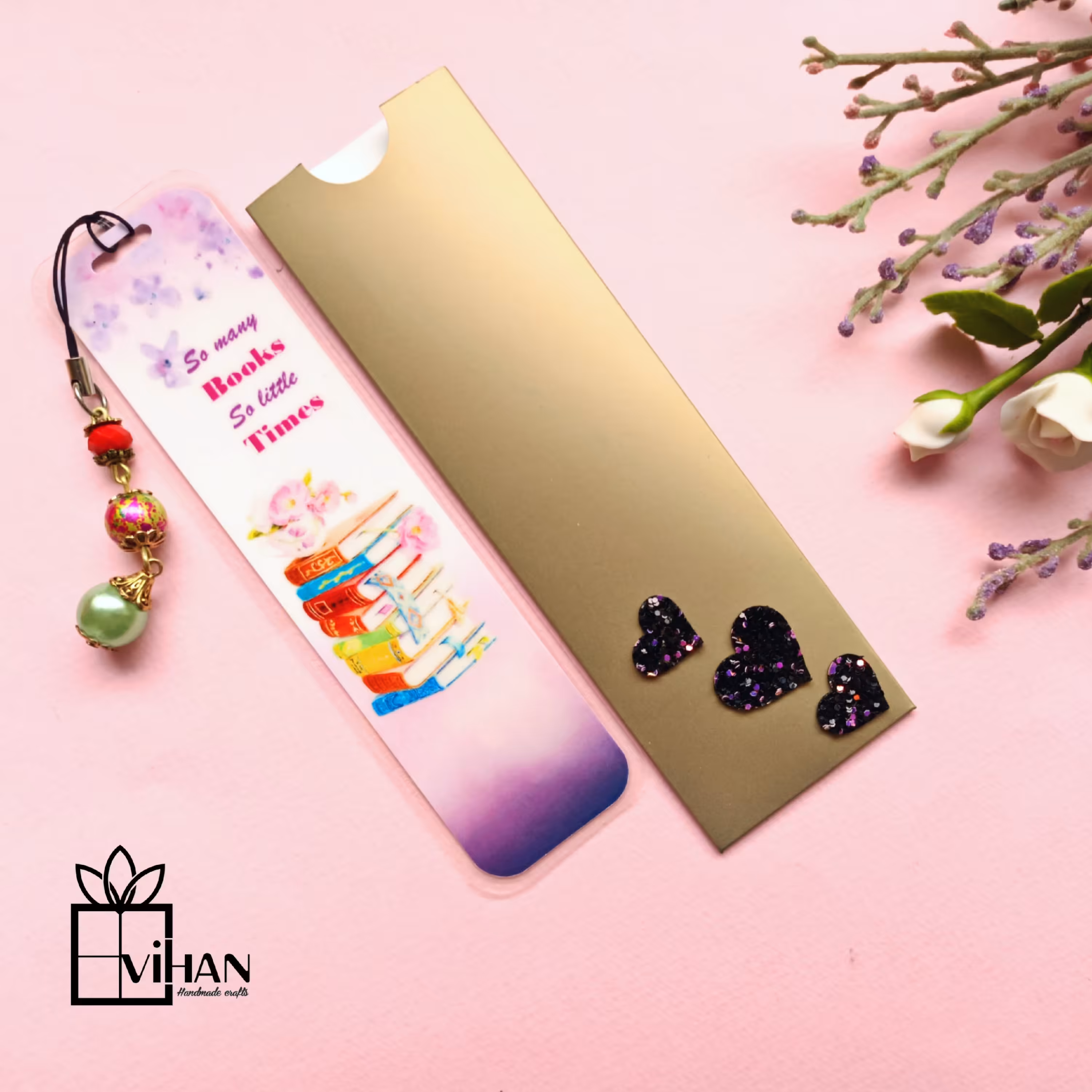 بوک مارک فانتزی لوکس لمینیت شده همراه با آویز و کاور تزئین شده1