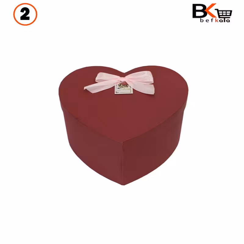 باکس کادویی قلبی زرشکی پاپیون دار سایز بزرگ کد4 سایز دو