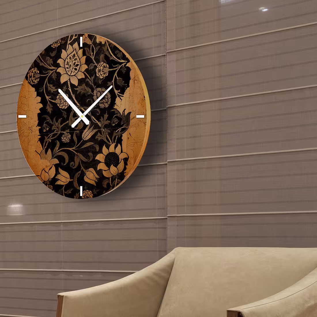 ساعت دیواری چوبی  با طرح  حکاکی نقاشیخط گالری چارگوش مدل cw28  دایره 48 سانتیمتر