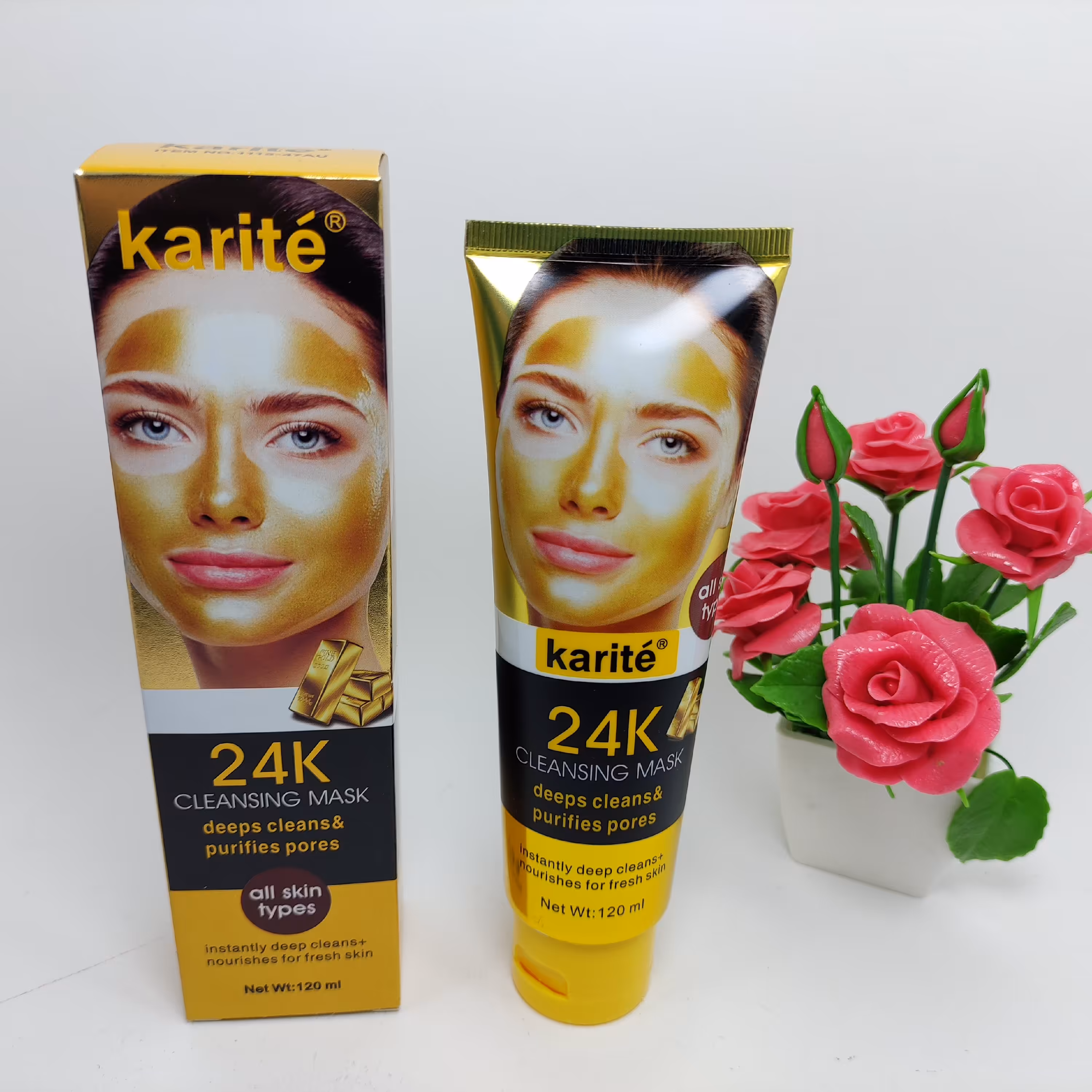 ماسک صورت طلا  کاریت. پاکسازی جوش و جوش های سرسیاه و جوش های چرکی صورت. لایه برداری. پاکسازی . ضد چروک و جوانساز حرفه ای