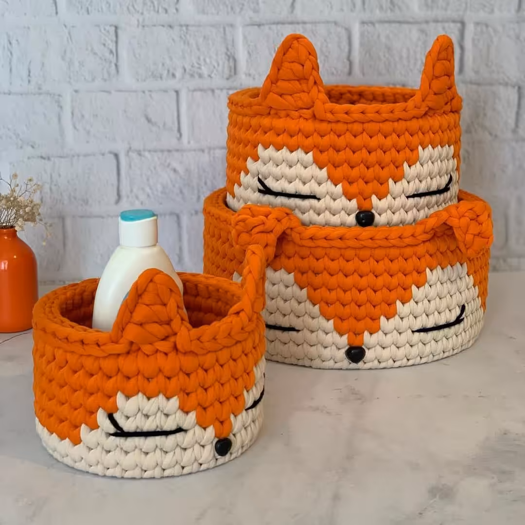 ست سبد تریکو بافی  روباه مناسب سیسمونی در ابعاد مختلف