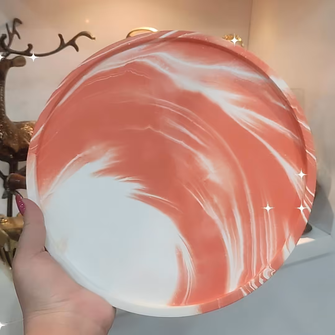 سینی بتنی گرد در رنگ سفیدوابروبادی