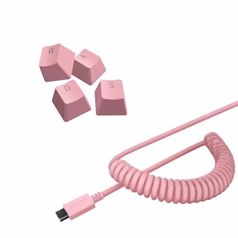 خرید مجموعه کامل کلید ریزر PBT رنگ صورتی   کابل RAZER USB-A to USB-C با بهترین قیمت