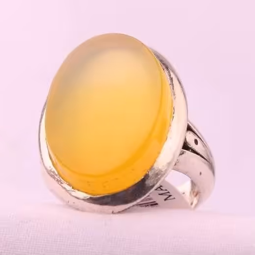 انگشتر مردانه عقیق زرد شرف الشمس رکاب نقره (کد 1/054)