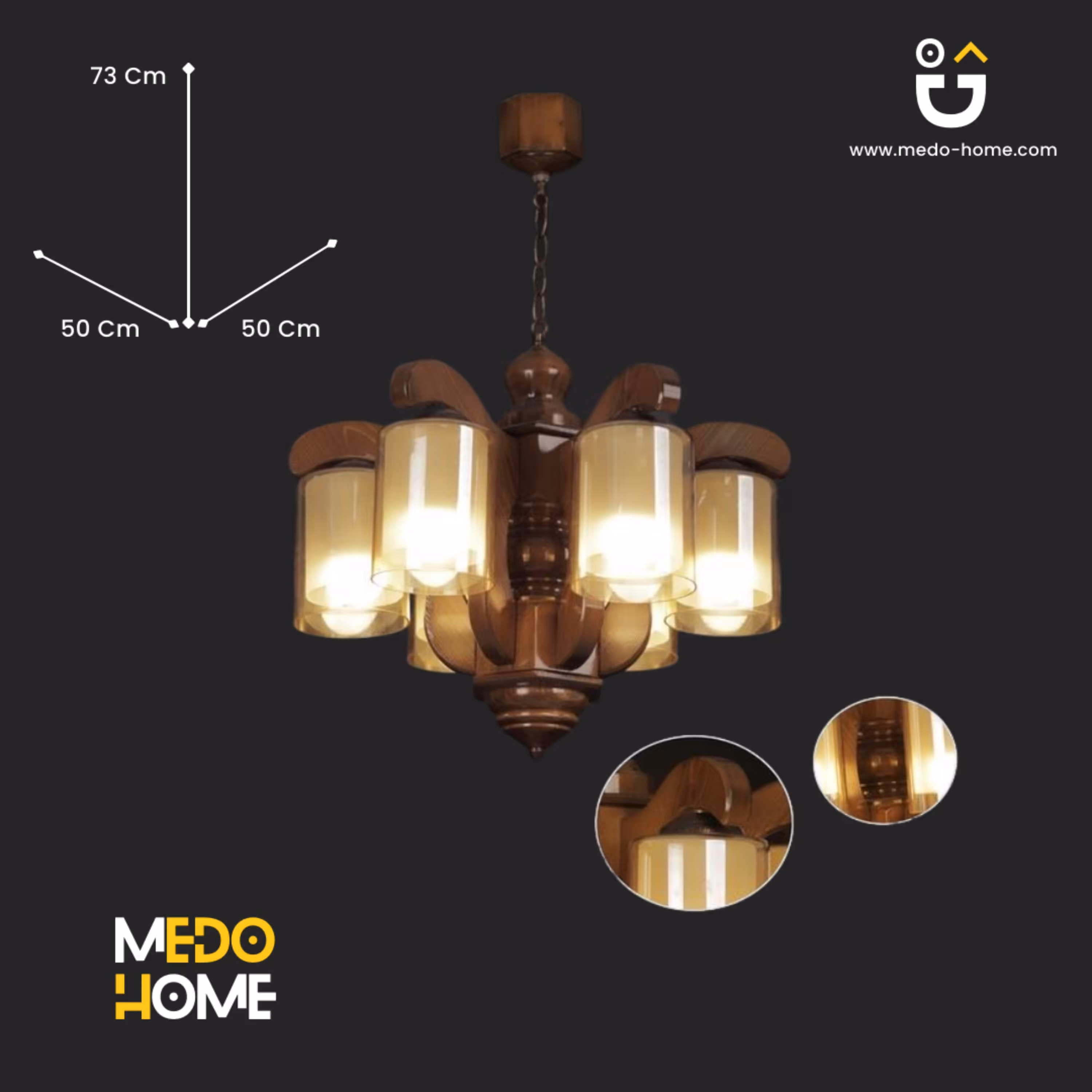 لوستر چوبی منجی مدل کتیبه 6 شعله