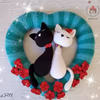 حلقه آویز بافتنی پشت در طرح گربه های عاشق