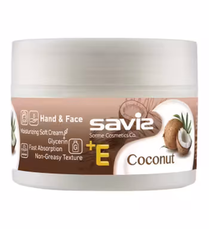 کرم نرم کننده و مرطوب کننده ساویز حاوی نارگیل و ویتامین E حجم 180 گرم