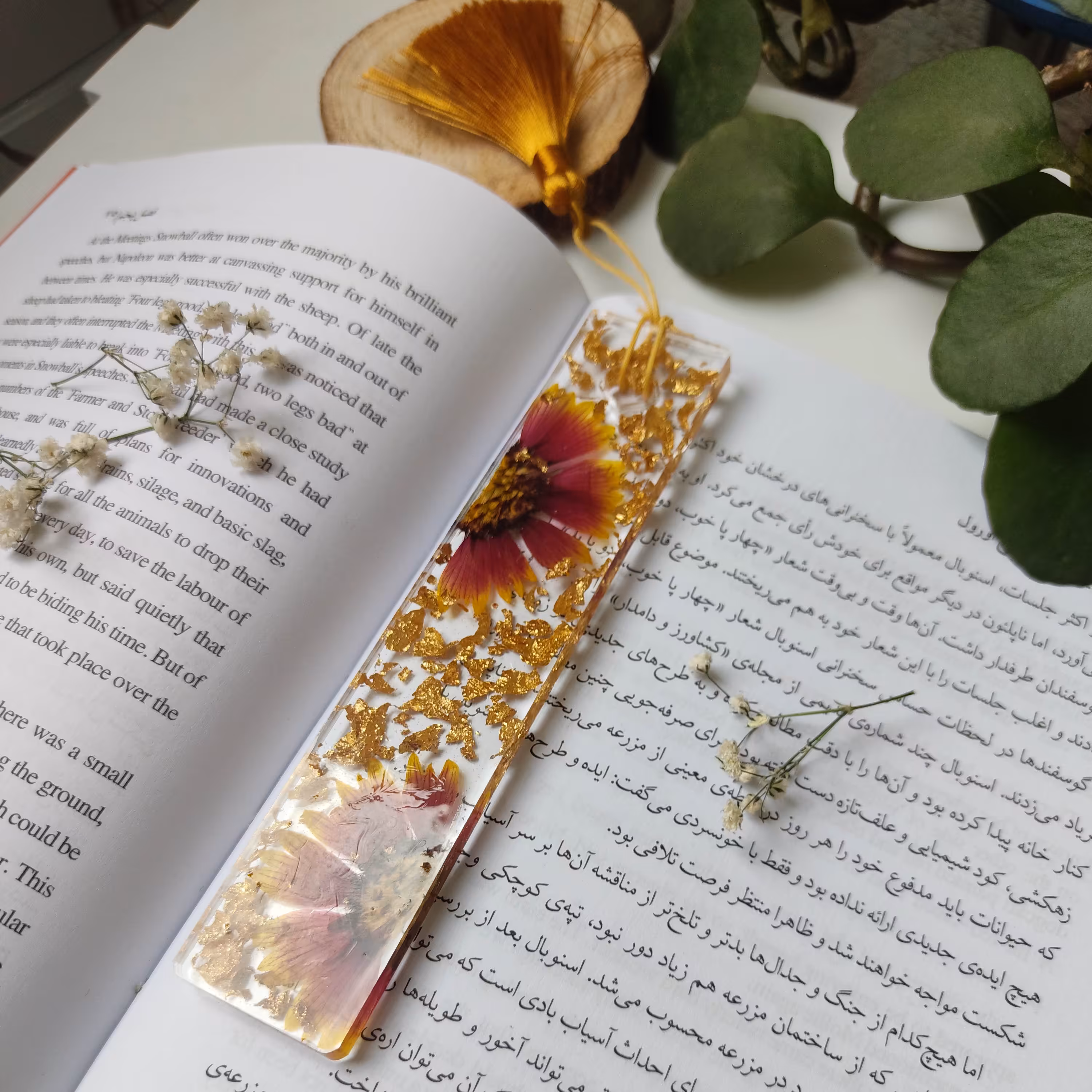 نشانگر کتاب ساخته شده با گل و برگ طبیعی،وزن سبک،شفاف،شیشه ای و براق 