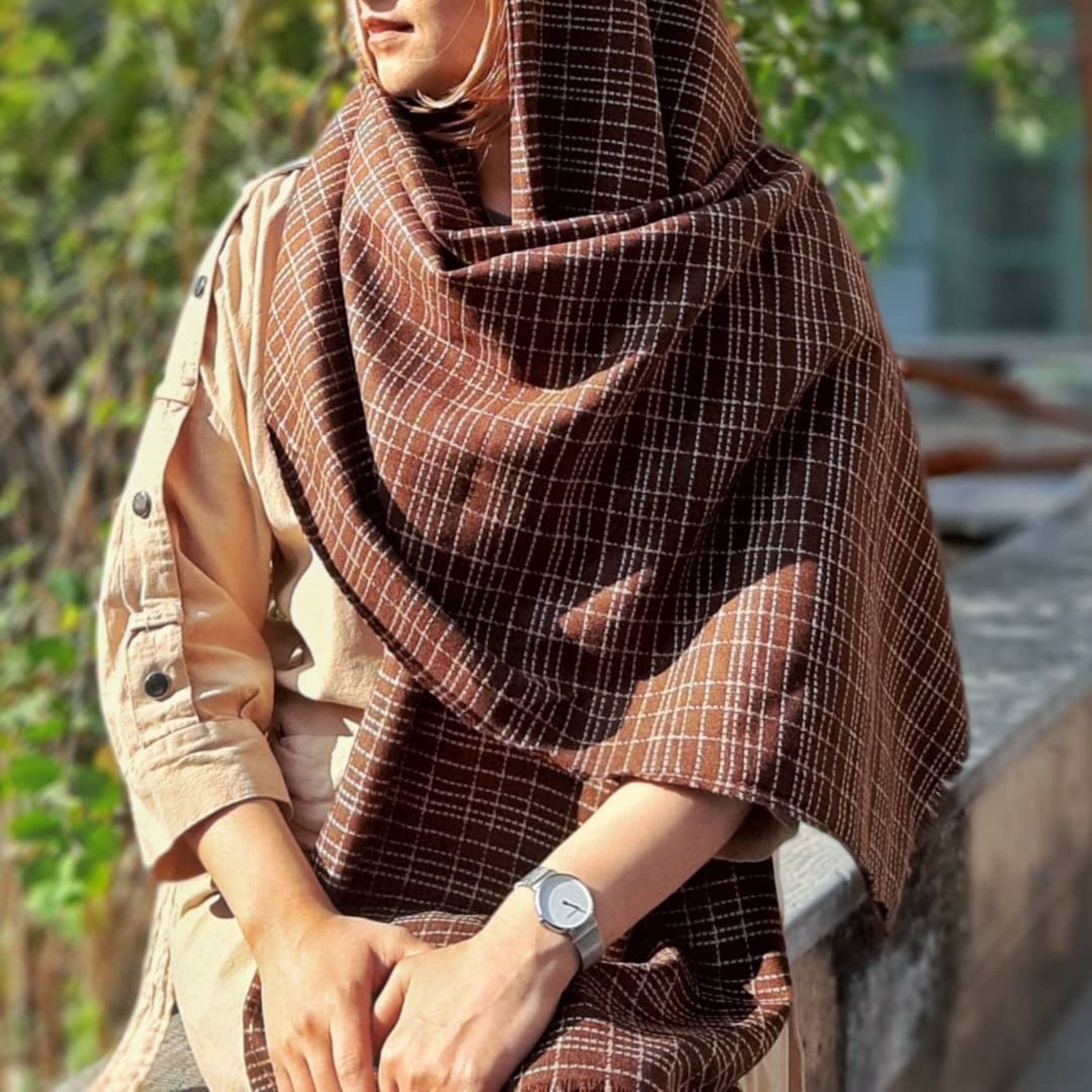 شال کشمیر قهوه ای