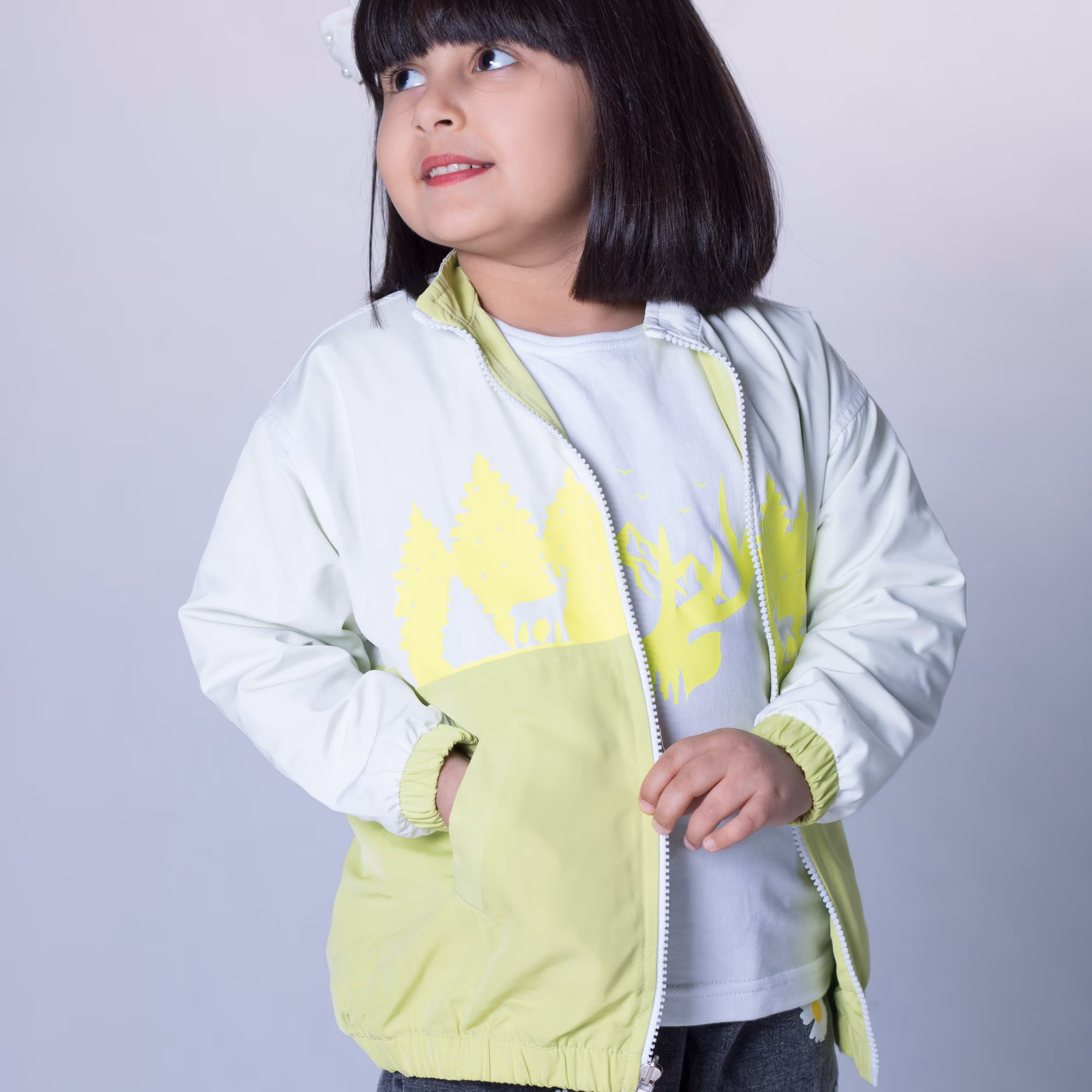 ست سویشرت دورو و تیشرت دخترانه و پسرانه M403 برشاد رنگ فسفری-سفید سایز 104