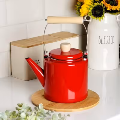 کتری لعابی دسته بامبو